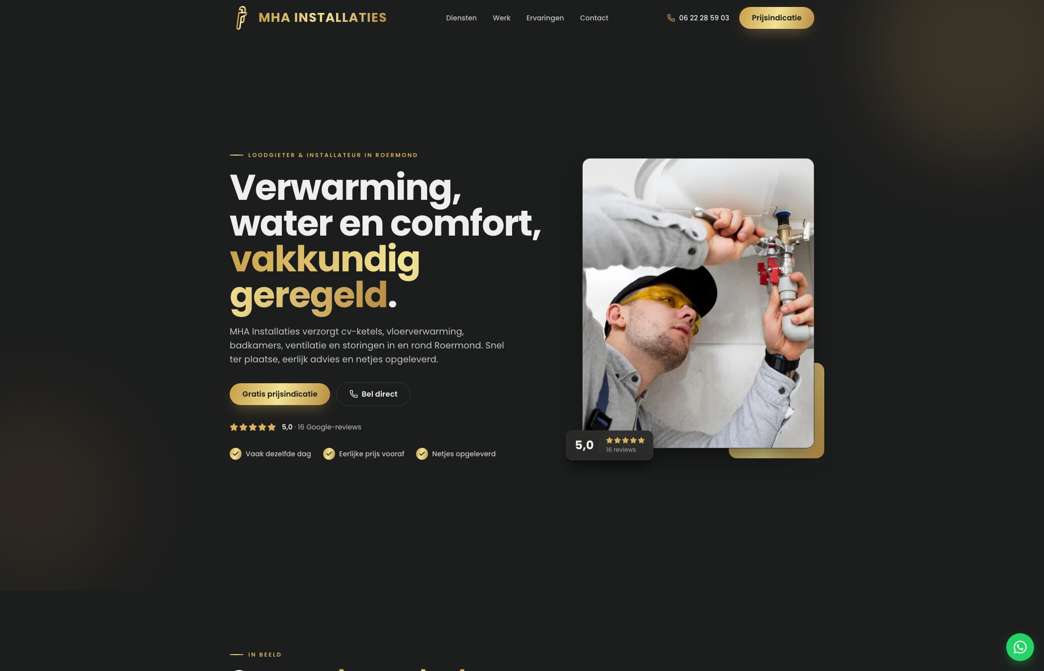 Screenshot van MHA Installaties