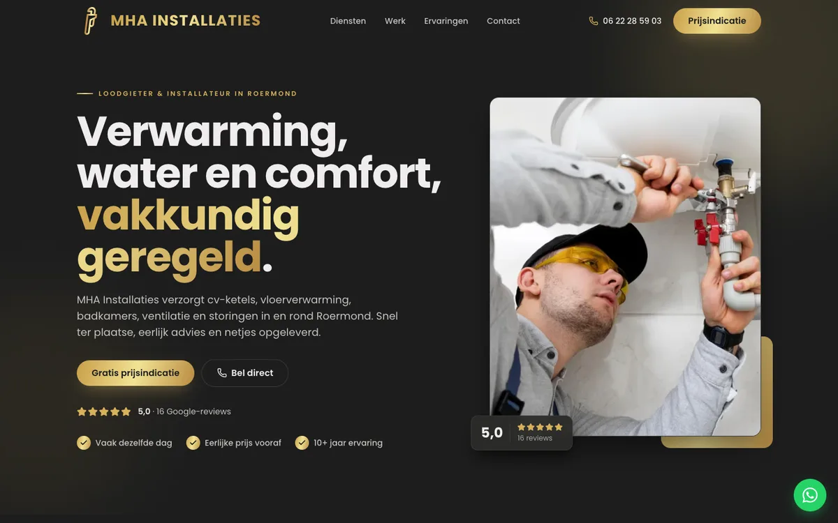 Website van MHA Installaties