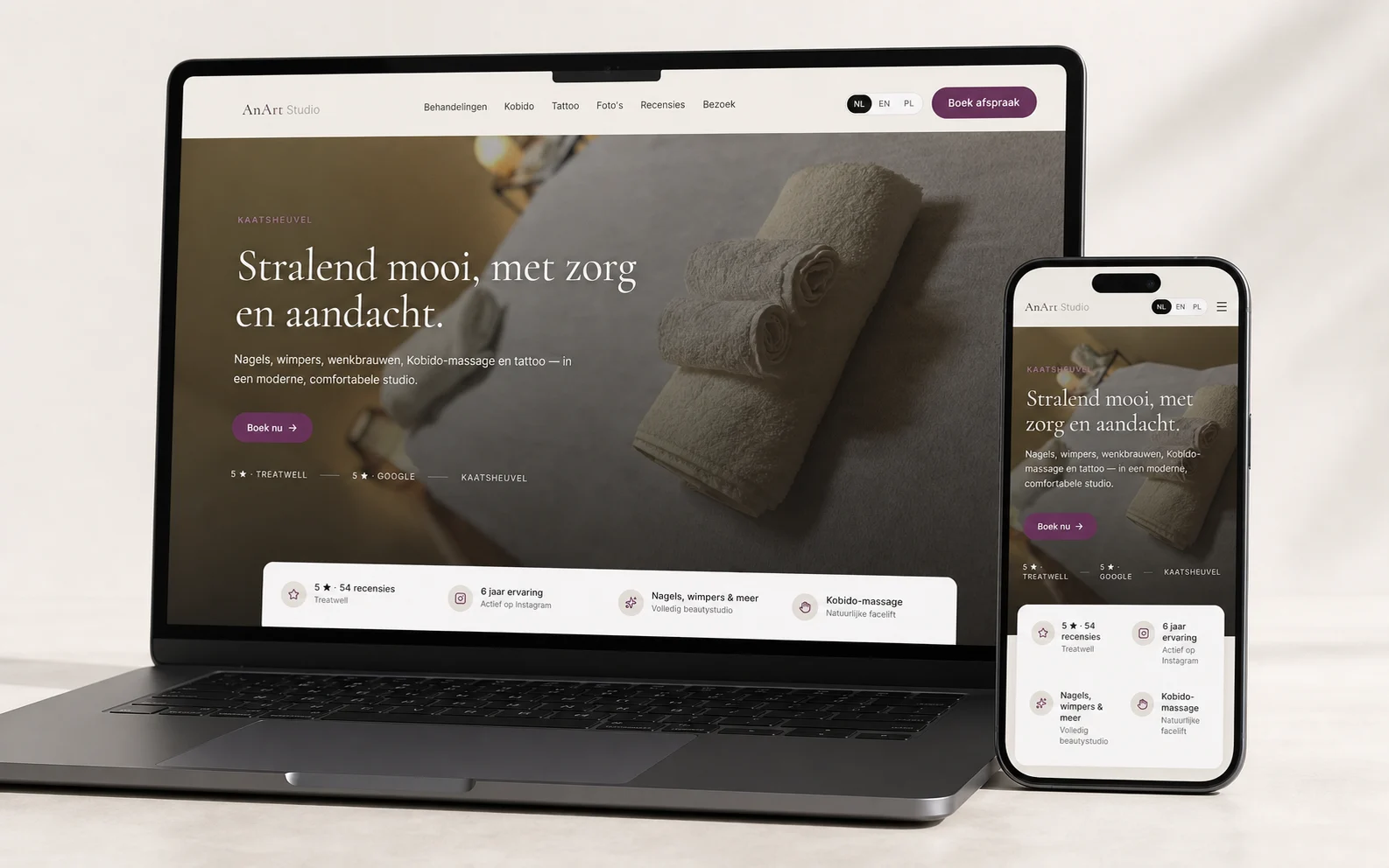 AnArt Studio website op een moderne Mac en iPhone 16